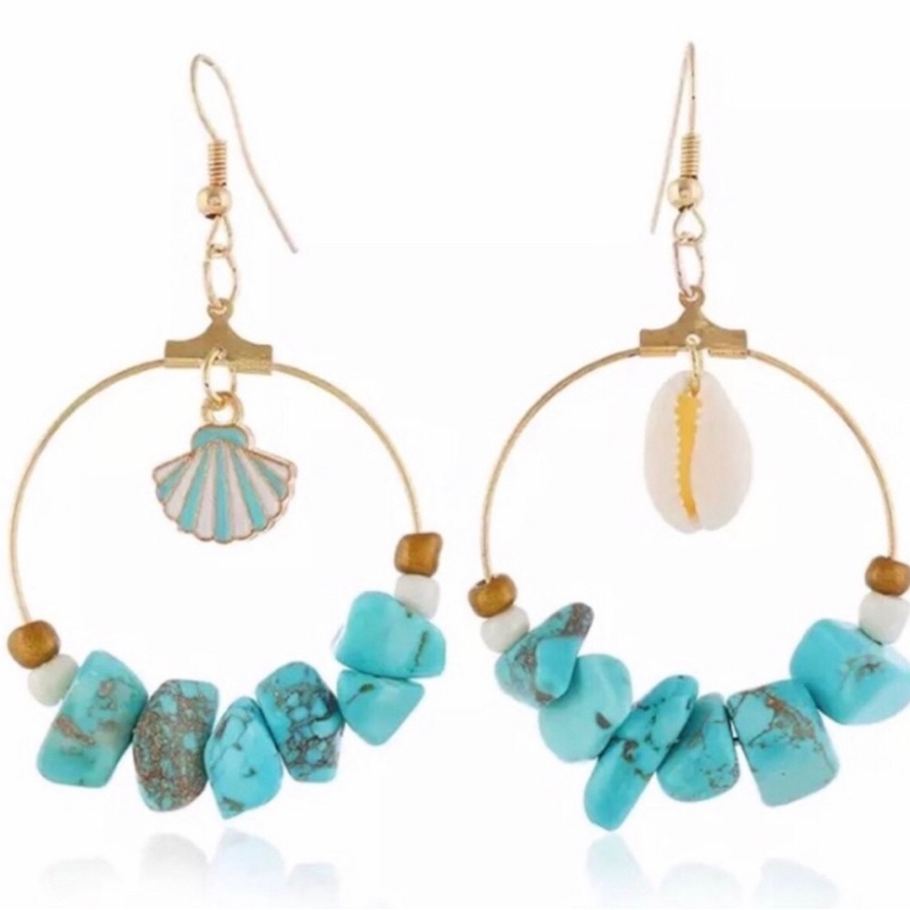 Turquoise Shell Hoop Earrings